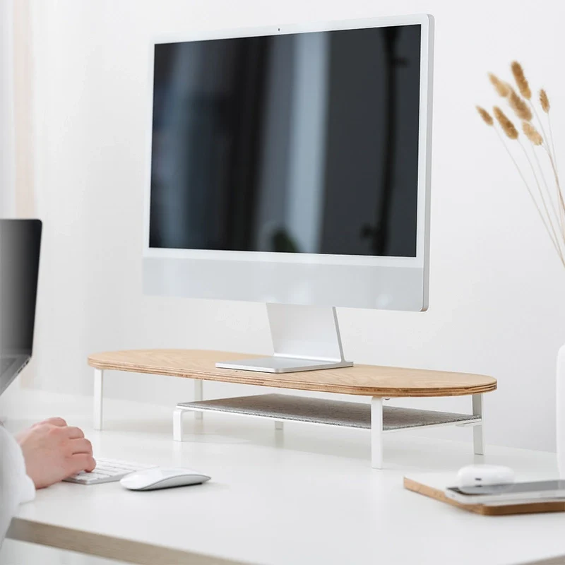 Laptop Stand + Single Monitor Stand avec étagère Chêne