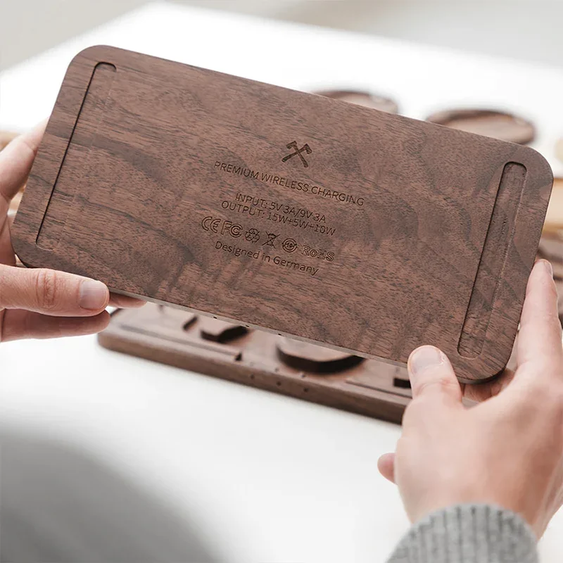 Station de recharge inductive 30 W en bois, lot