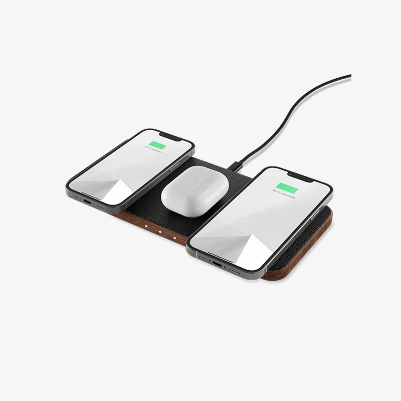 Station de recharge inductive 30 W en bois de noyer