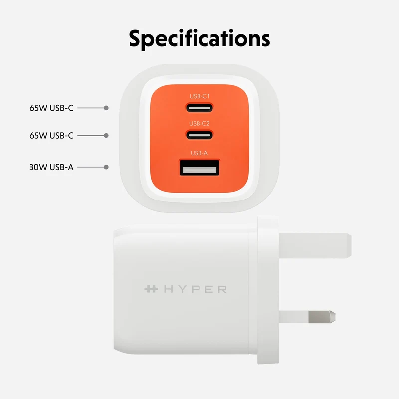 Chargeur GaN HyperJuice Flex 65 W - Orange (Royaume-Uni)