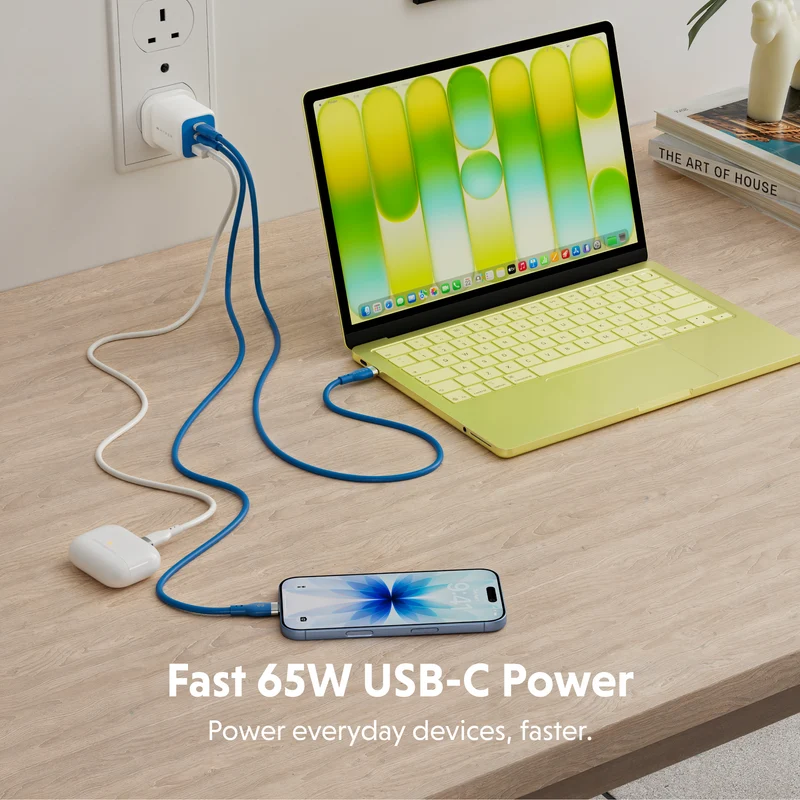 Chargeur GaN HyperJuice Flex 65 W - Bleu (Royaume-Uni)