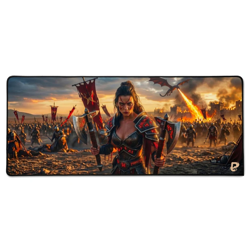 XXL Mouse Pad - Warrior & Runic Dragon - Vardra | PopMyPad