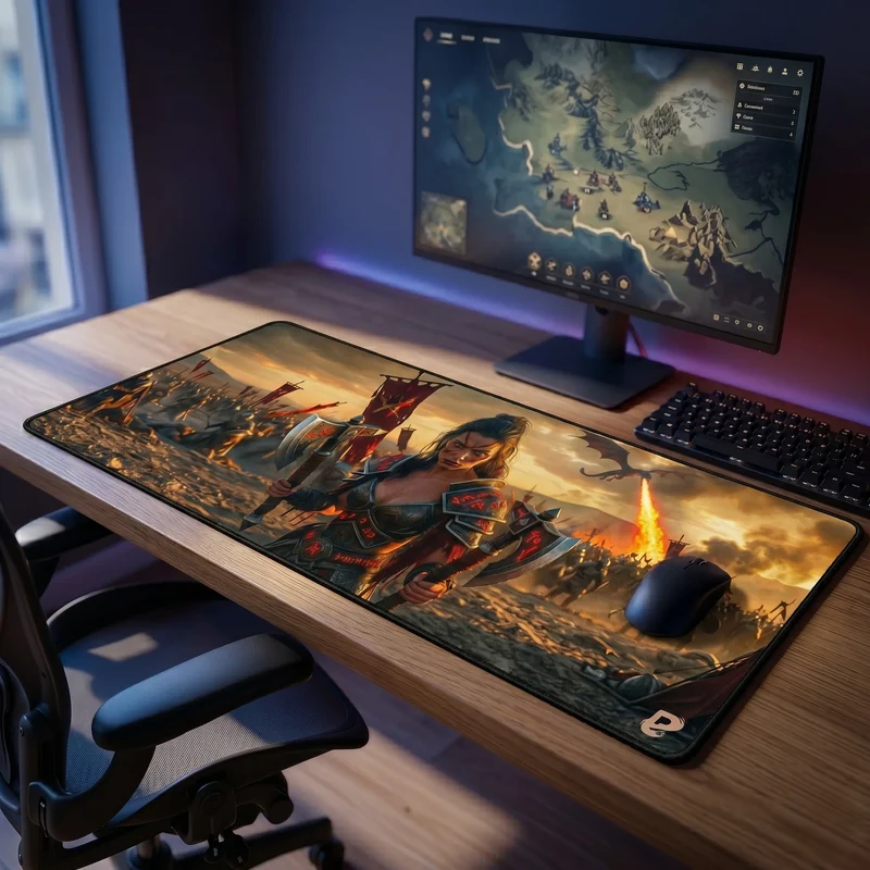 XXL Mouse Pad - Warrior & Runic Dragon - Vardra | PopMyPad