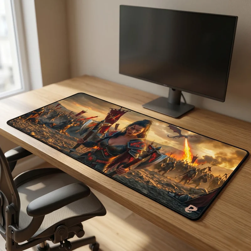 XXL Mouse Pad - Warrior & Runic Dragon - Vardra | PopMyPad