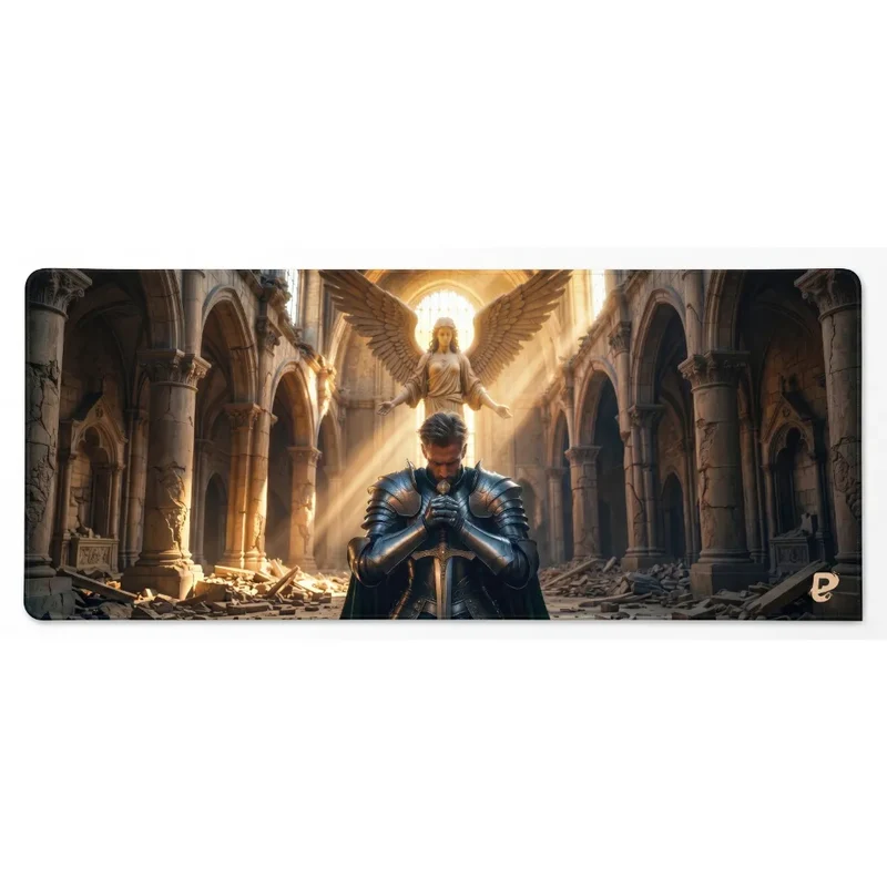 XXL Gaming Desk Mat — Knight & Divine Angel, Auréol | PopMyPad