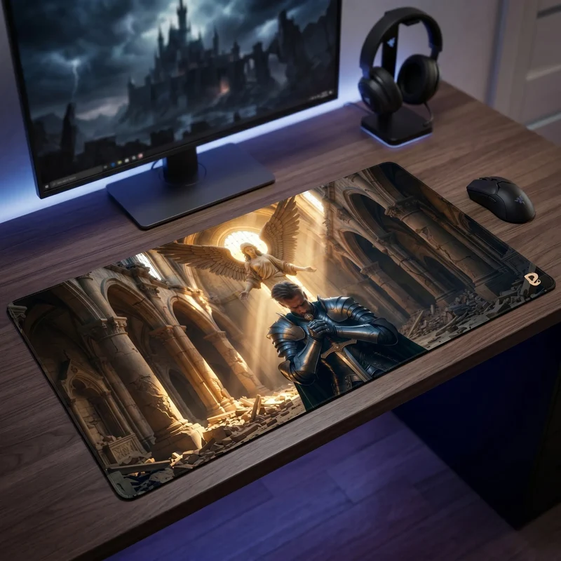 Tapis de Souris Gamer XXL - Chevalier et Ange Divin - Auréol | PopMyPad