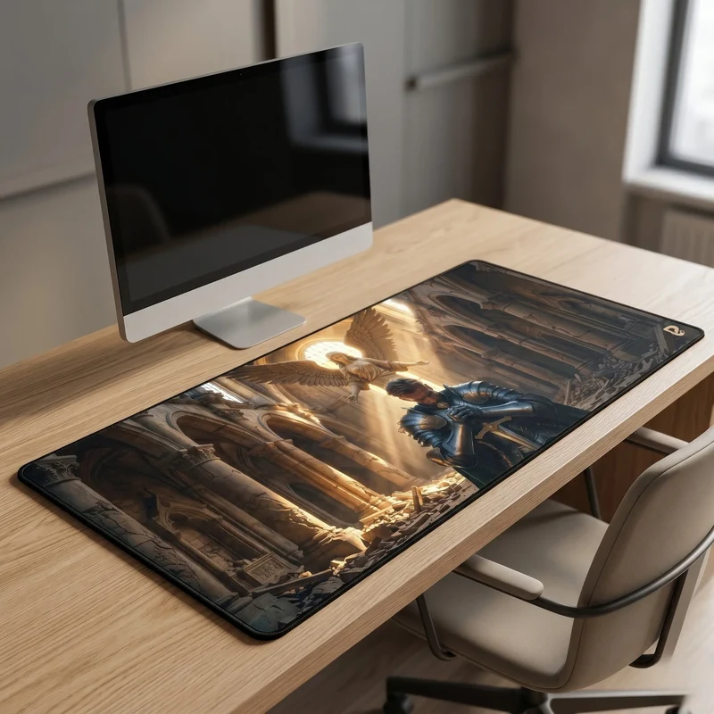Tapis de Souris Gamer XXL - Chevalier et Ange Divin - Auréol | PopMyPad