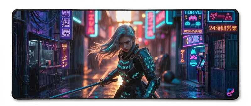 XXL Gaming Mouse Pad - Cyberpunk Samurai - Aïko | PopMyPad