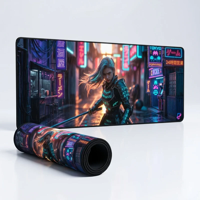XXL Gaming Mouse Pad - Cyberpunk Samurai - Aïko | PopMyPad