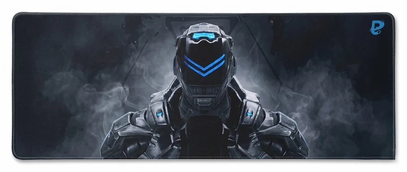 XXL Gaming Desk Mat — Blue Neon Cyborg, The Decrypter | PopMyPad