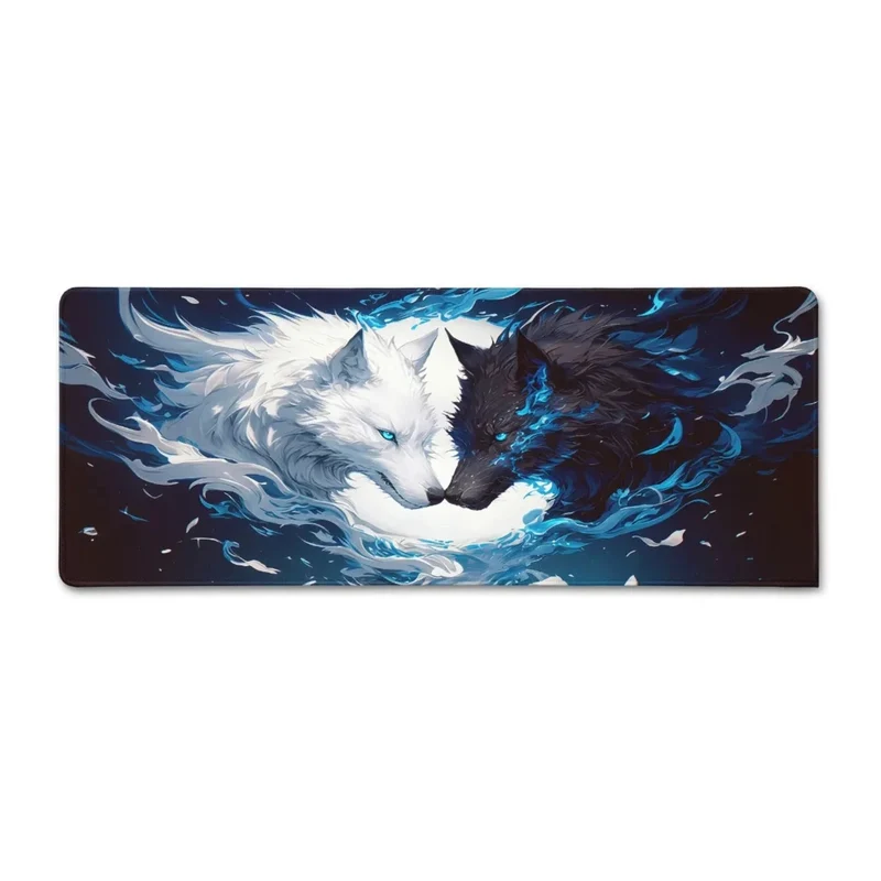XXL Wolf Gaming Mouse Pad — Electric Blue Yin-Yang Duo | PopMyPad
