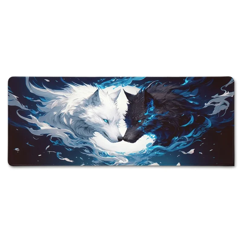 XXL Wolf Gaming Mouse Pad — Electric Blue Yin-Yang Duo | PopMyPad