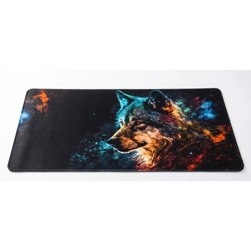 XXL Wolf Gaming Mouse Pad — Orange & Sapphire Nebula | PopMyPad