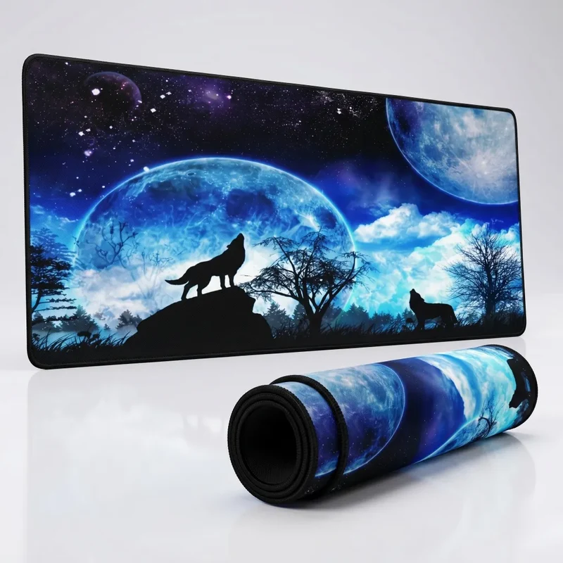 XXL Wolf Gaming Mouse Pad — Howling Under the Blue Moon | PopMyPad