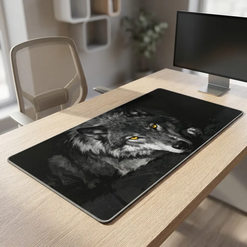 XXL Wolf Gaming Mouse Pad — Alpha With Amber Eyes | PopMyPad