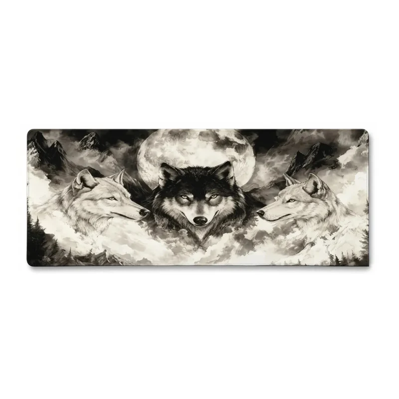 XXL Wolf Gaming Mouse Pad — Three Wolves & Full Moon | PopMyPad