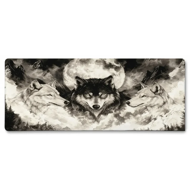 XXL Wolf Gaming Mouse Pad — Three Wolves & Full Moon | PopMyPad