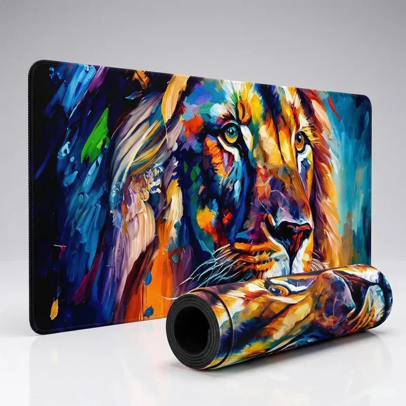 XXL Lion Mouse Pad — Chromatic Explosion in Brushstrokes | PopMyPad