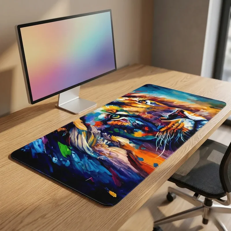 XXL Lion Mouse Pad — Chromatic Explosion in Brushstrokes | PopMyPad