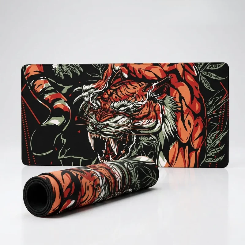 XXL Tiger Gaming Mouse Pad — Orange & Emerald Roar | PopMyPad