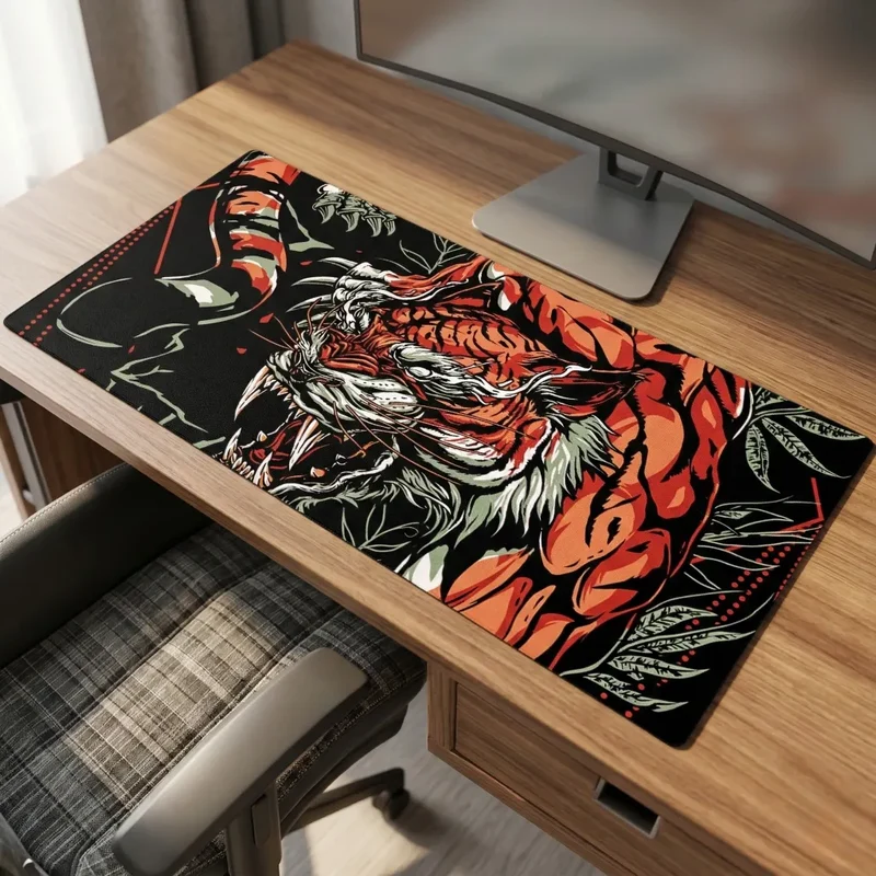 XXL Tiger Gaming Mouse Pad — Orange & Emerald Roar | PopMyPad