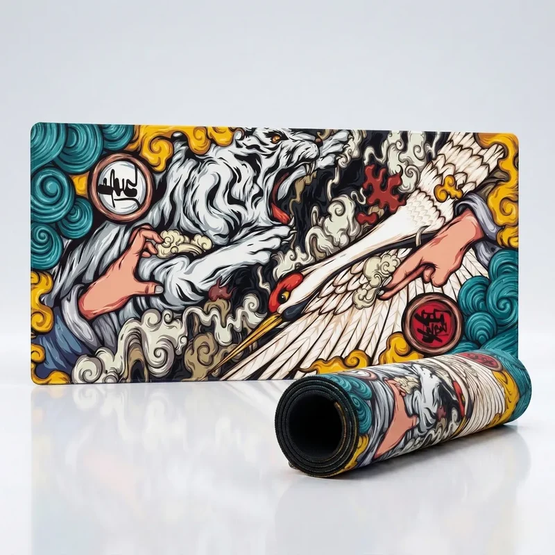 XXL Japanese Mouse Pad — Ukiyo-e White Tiger & Crane | PopMyPad