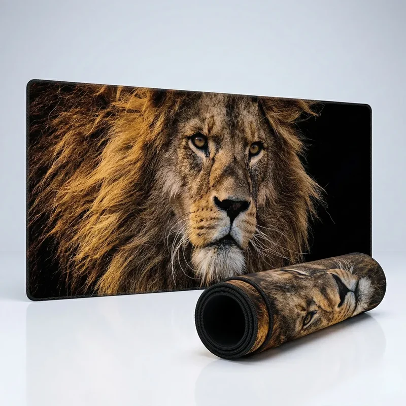 XXL Lion Mouse Pad — Majestic Black & White Portrait | PopMyPad