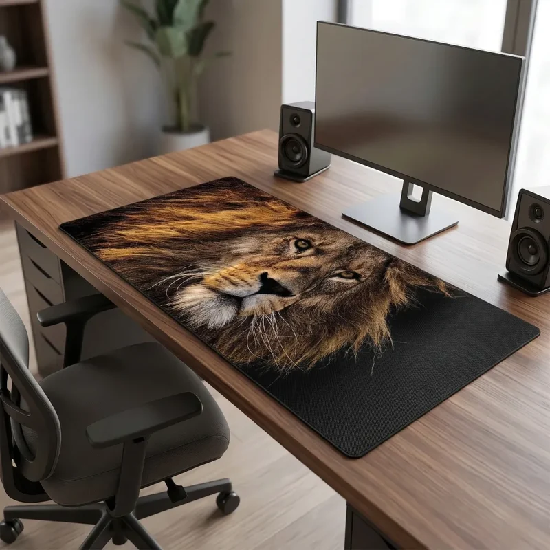 XXL Lion Mouse Pad — Majestic Black & White Portrait | PopMyPad