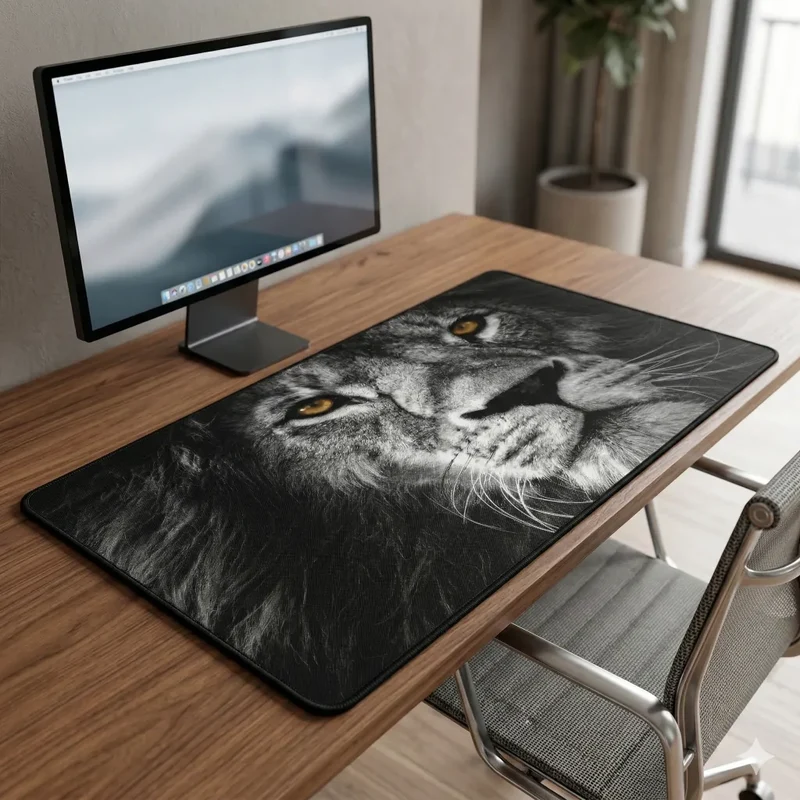 XXL Lion Mouse Pad — Piercing Gaze, Tight Crop | PopMyPad