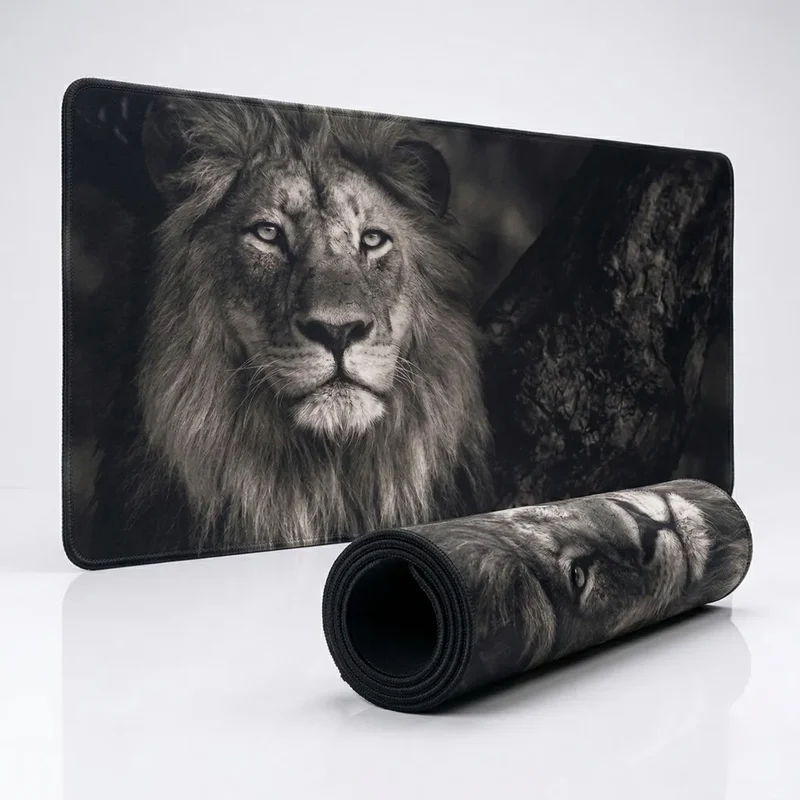 XXL Lion Mouse Pad — Hyper-Realistic Monochrome Portrait | PopMyPad