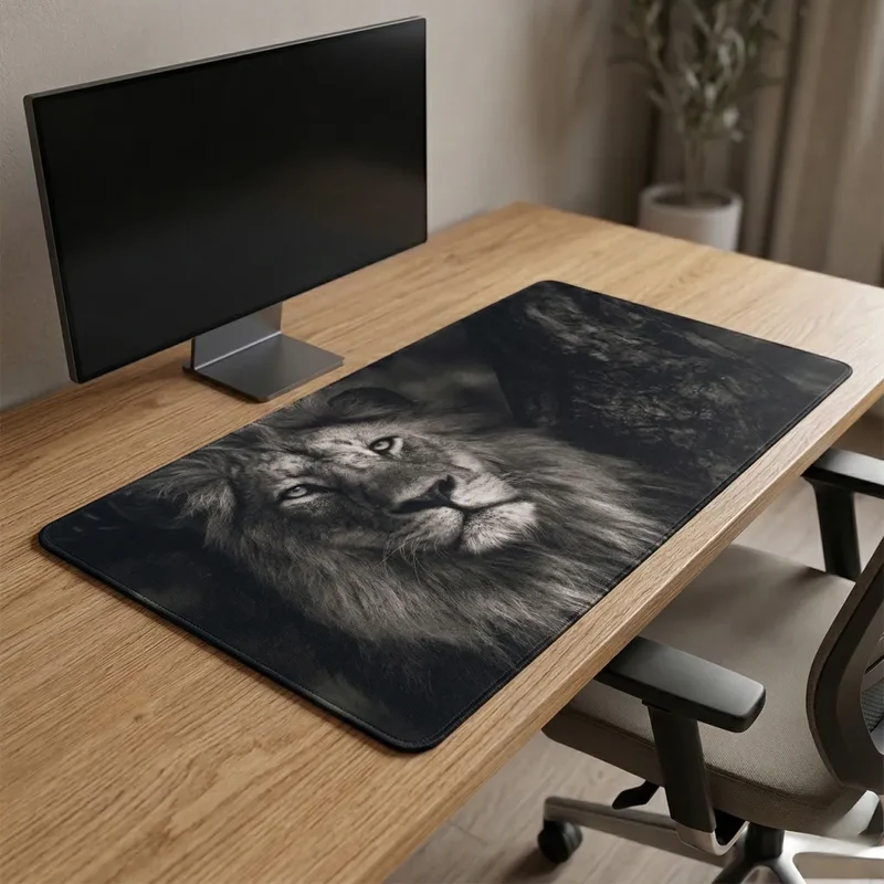XXL Lion Mouse Pad — Hyper-Realistic Monochrome Portrait | PopMyPad