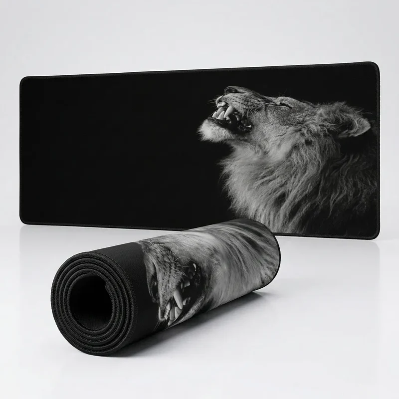 XXL Lion Mouse Pad — Black & White Fur Texture | PopMyPad