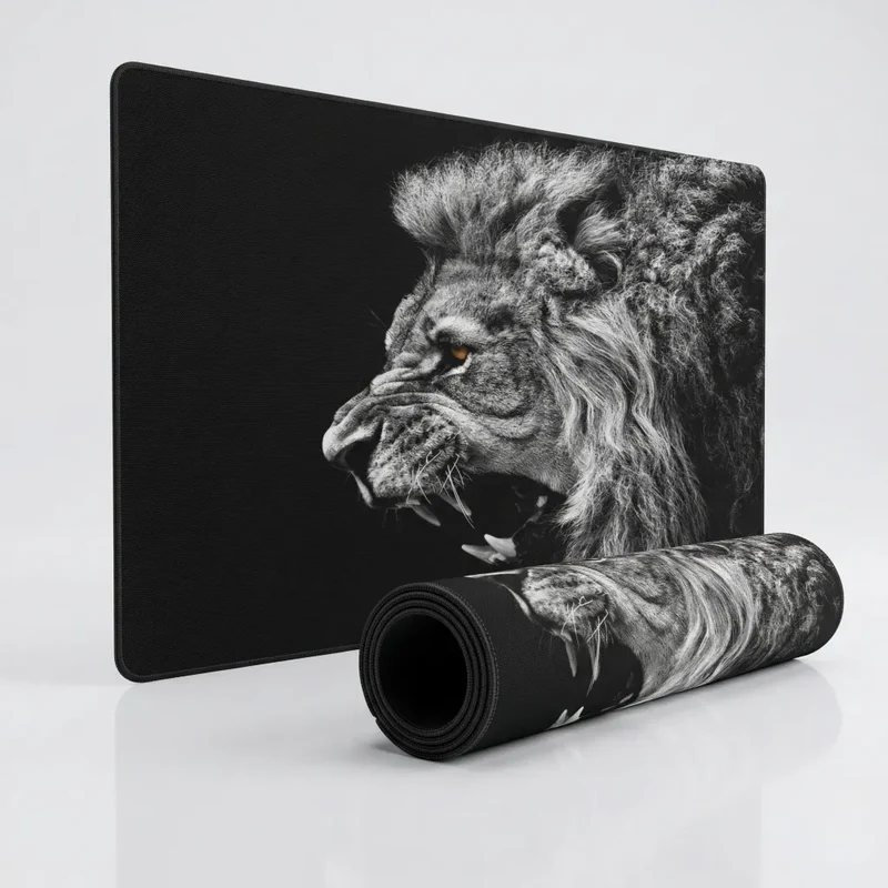 XXL Lion Mouse Pad — Wild Roar in Black & White | PopMyPad