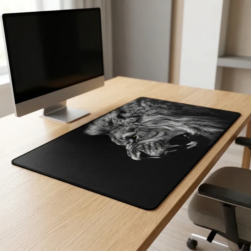 XXL Lion Mouse Pad — Wild Roar in Black & White | PopMyPad