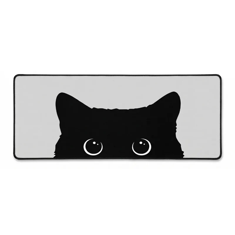 Tapis de Souris XXL Chat — Chat Noir qui Guette, Monochrome | PopMyPad