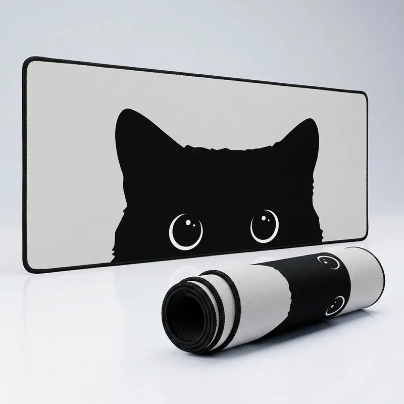 XXL Cat Mouse Pad — Peeking Black Cat, Monochrome | PopMyPad