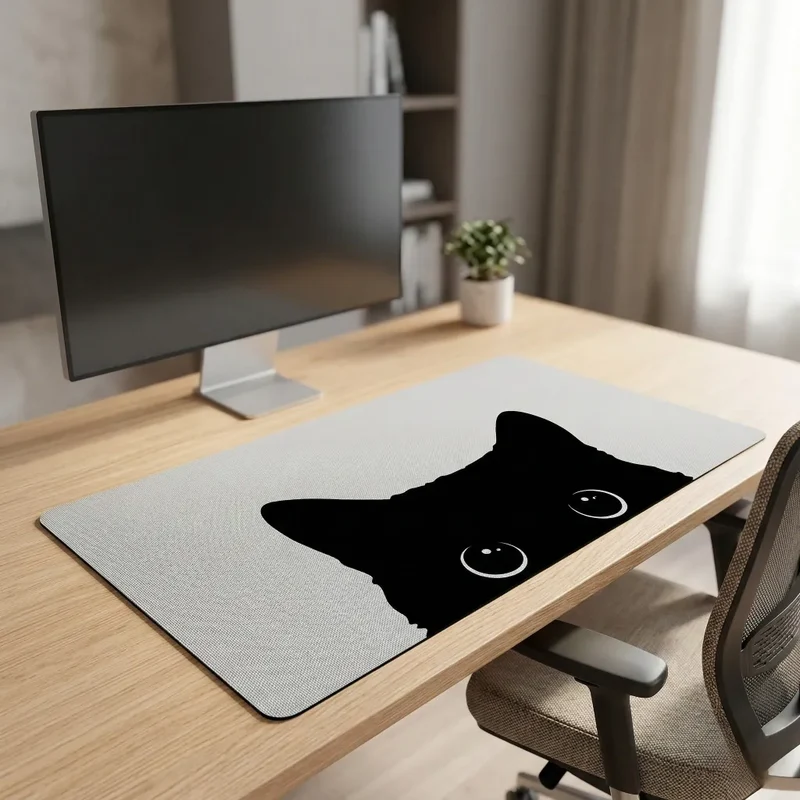 XXL Cat Mouse Pad — Peeking Black Cat, Monochrome | PopMyPad