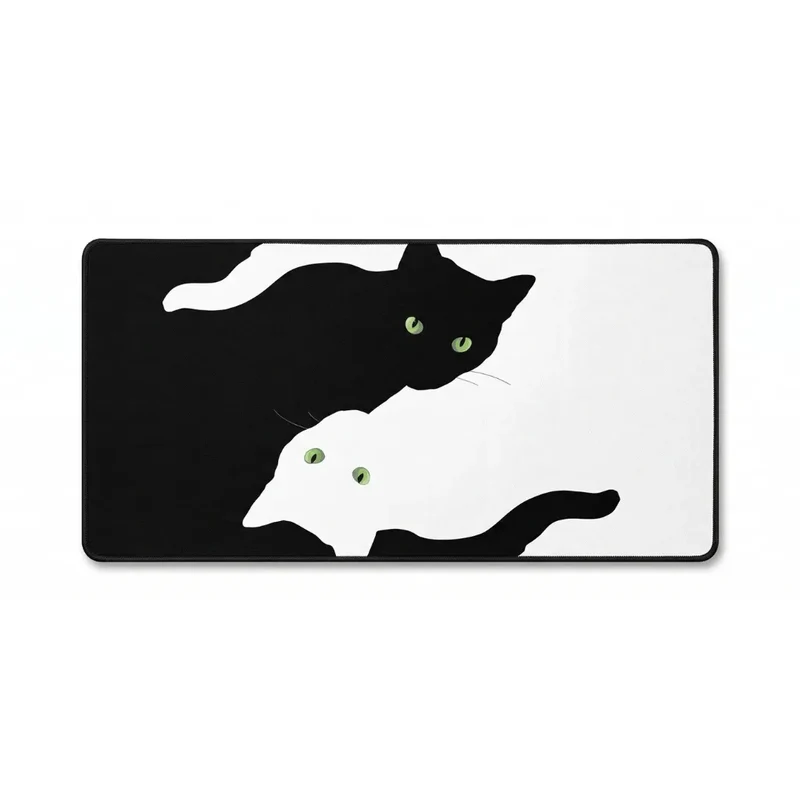 Tapis de Souris XXL Chat — Duo Yin-Yang aux Yeux Émeraude | PopMyPad
