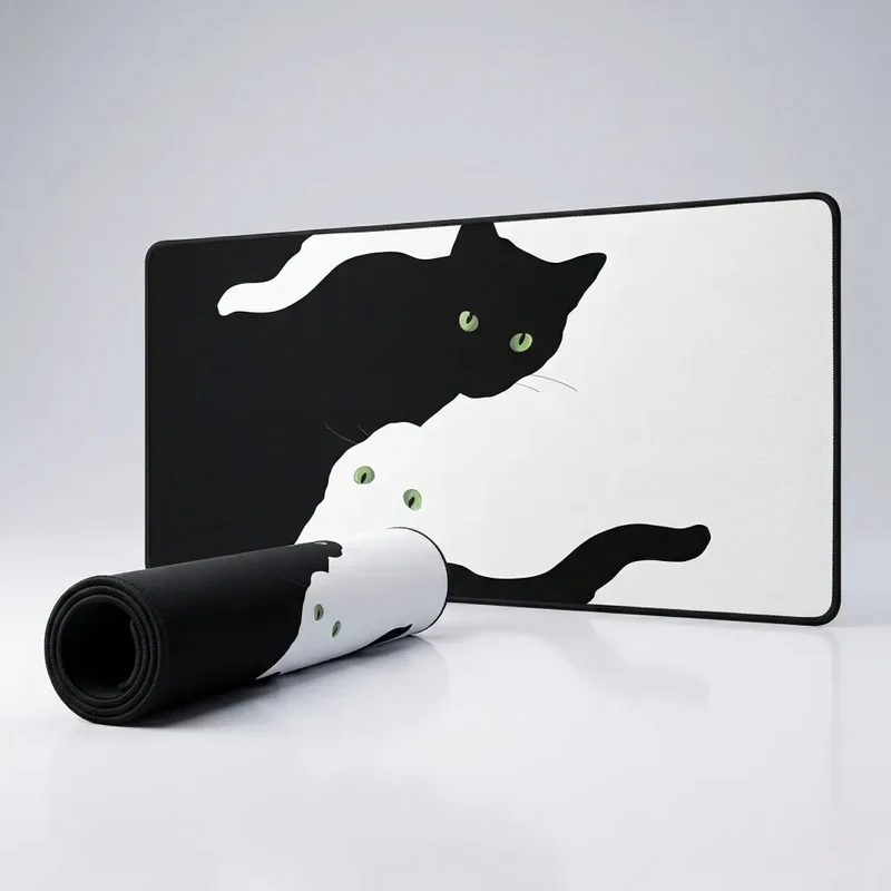 XXL Cat Mouse Pad — Yin-Yang Duo with Emerald Eyes | PopMyPad