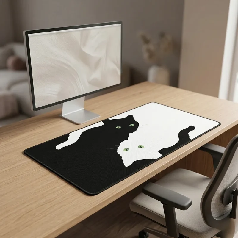 XXL Cat Mouse Pad — Yin-Yang Duo with Emerald Eyes | PopMyPad