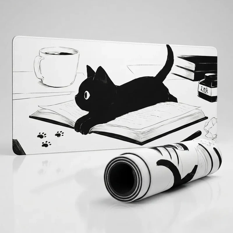 XXL Cat Mouse Pad — The Scholar Cat in Ink | PopMyPad