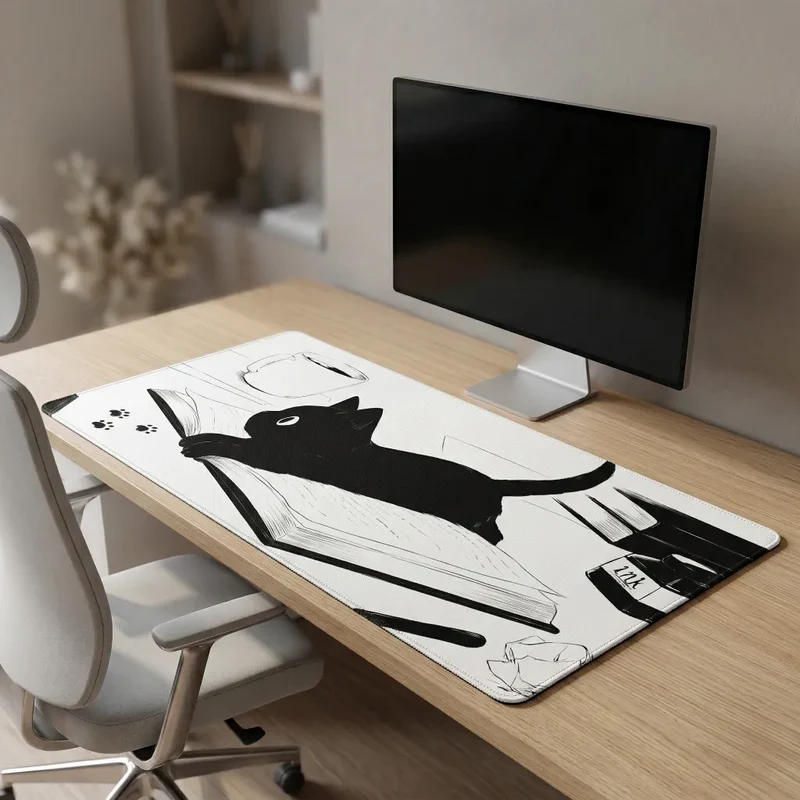 XXL Cat Mouse Pad — The Scholar Cat in Ink | PopMyPad