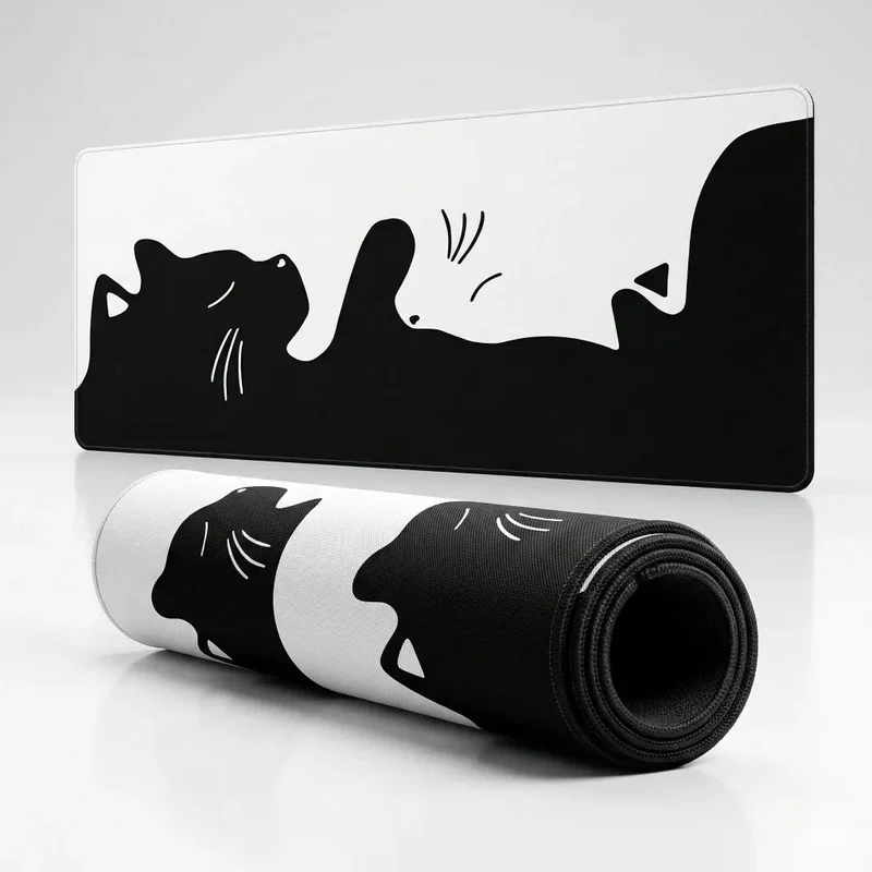 XXL Cat Mouse Pad — Minimalist Black & White Yin-Yang | PopMyPad
