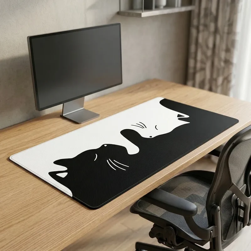 XXL Cat Mouse Pad — Minimalist Black & White Yin-Yang | PopMyPad