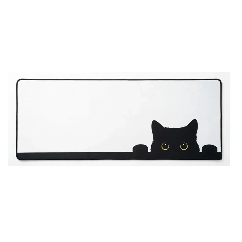 Tapis de Souris XXL Chat — Guetteur aux Yeux d'Or sur Blanc | PopMyPad
