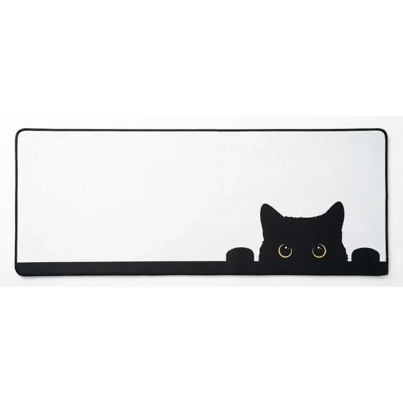 XXL Cat Mouse Pad — Golden-Eyed Watcher on White | PopMyPad