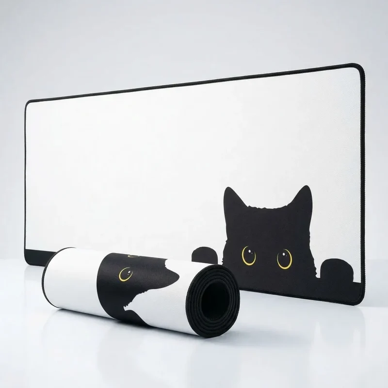 XXL Cat Mouse Pad — Golden-Eyed Watcher on White | PopMyPad