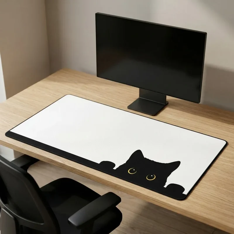 XXL Cat Mouse Pad — Golden-Eyed Watcher on White | PopMyPad