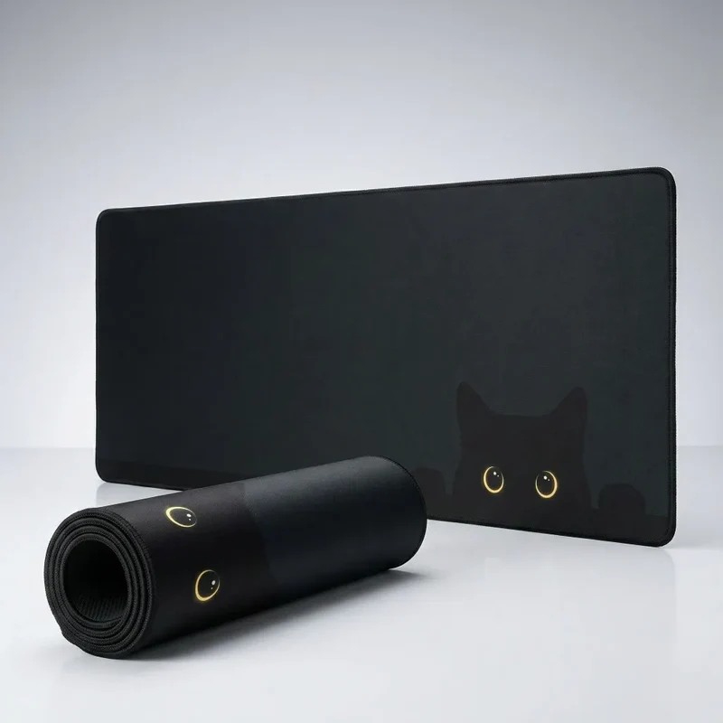 XXL Cat Mouse Pad — Shadow Gaze on Deep Black | PopMyPad