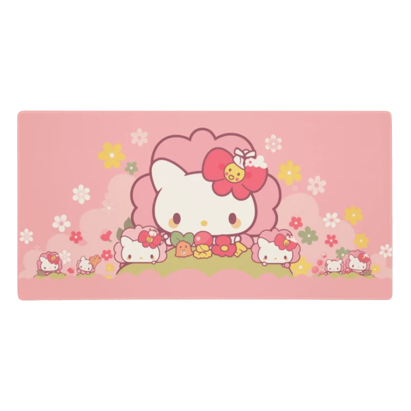 Tapis De Souris Kawai Chaton Rose & Petites Fleurs